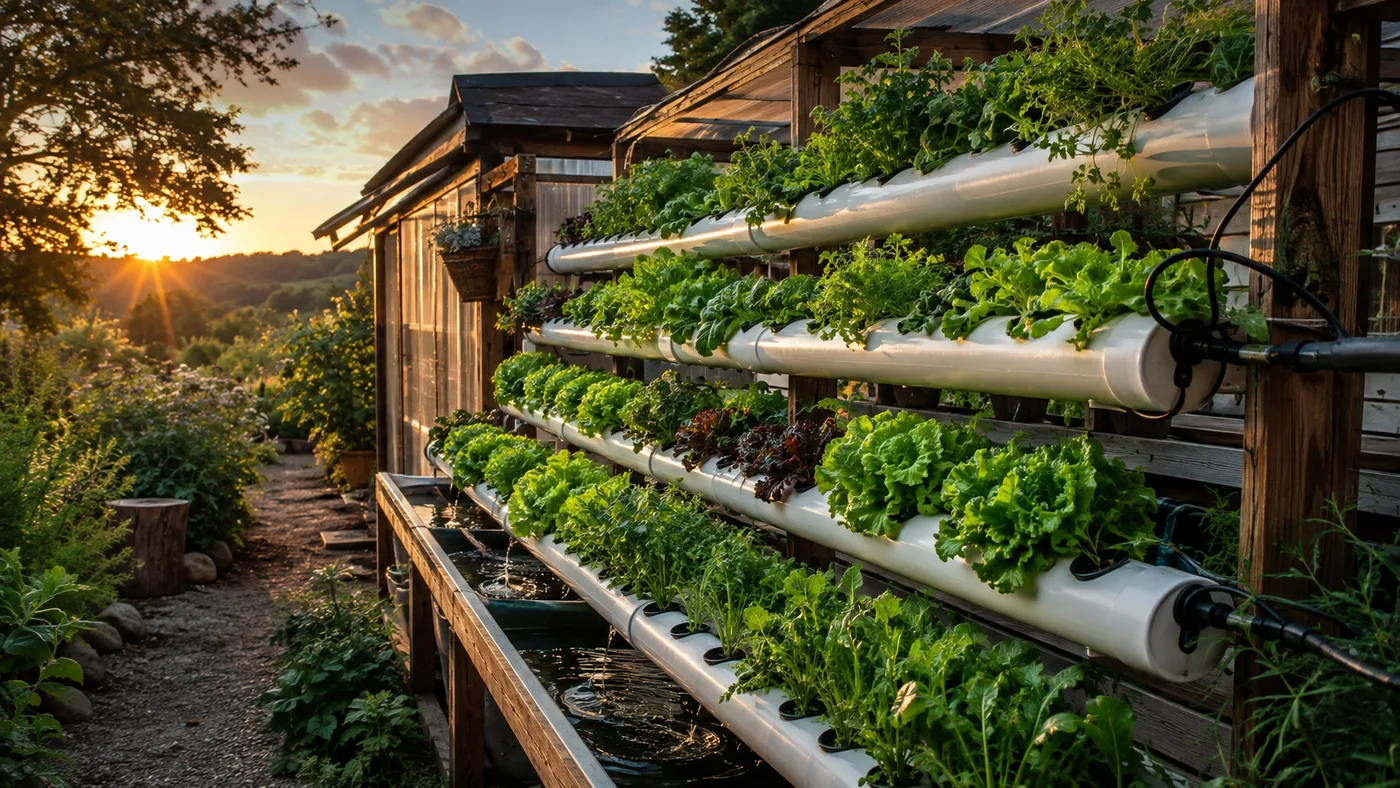 Vertical hydroponic garden system growing lettuce and herbs