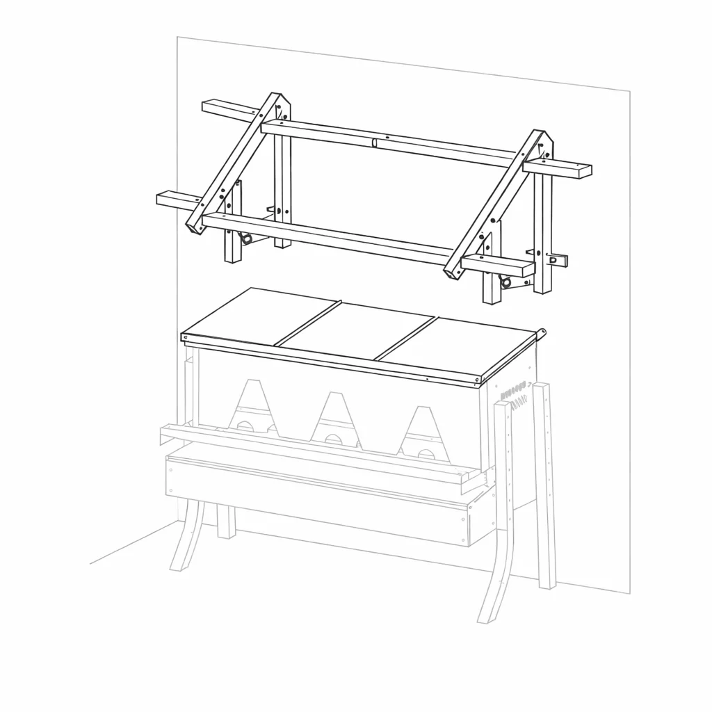 Gush-Tuss Chicken Roosting System, wall-mounted installation above a nesting box